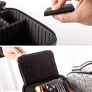 Waterproof Cosmetic Box With Partitions Cosmetic Bag Large-Capacity Rhombic PU Cosmetic Storage Box(Black)
