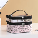 Transparent Diamond Double-Layer Cosmetic Bag Portable Travel Storage Multi-Function Bag(Pink)