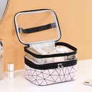 Transparent Diamond Double-Layer Cosmetic Bag Portable Travel Storage Multi-Function Bag(Pink)