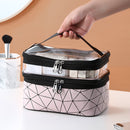 Transparent Diamond Double-Layer Cosmetic Bag Portable Travel Storage Multi-Function Bag(Pink)