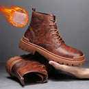 AS9268 Autumn And Winter High-Top Man Martin Boots Leather Warm Men Shoes, Size: 46(Brown-Cotton Lining)