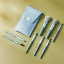 8-in-1 Mini Wooden Handle Makeup Brush Set Portable Loose Powder Brush(Sky Cyan)