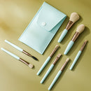 8-in-1 Mini Wooden Handle Makeup Brush Set Portable Loose Powder Brush(Fog Blue)