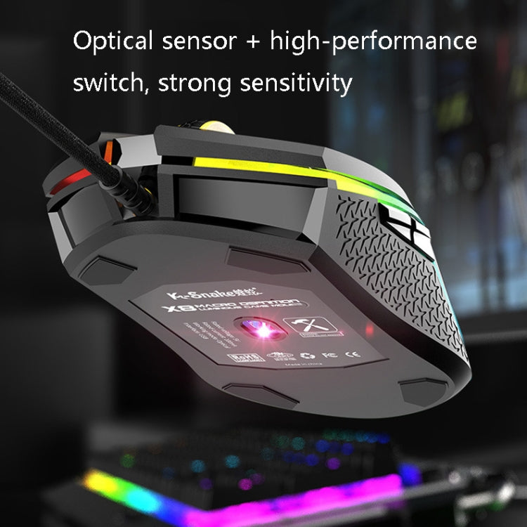 K-Snake X8 6 Keys Wired Luminous Mouse Precise Positioning Gaming Mouse, Cable Length: 1.5m(Black)