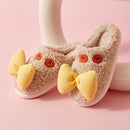 Autumn And Winter Bowknot Warm Couple Cotton Slippers, Size: 36/37(Beige)