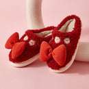 Autumn And Winter Bowknot Warm Couple Cotton Slippers, Size: 40/41(Red)