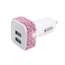 Diamond-Studded Dual USB Cigarette Lighter Car Charger(Pink)