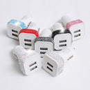 Diamond-Studded Dual USB Cigarette Lighter Car Charger(White)