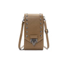 F835 Rivet Diamond Mobile Phone Bag Ladies Shoulder Diagonal Bag(Tea Brown)