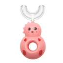 2 PCS YC-S002 Children U-Shaped Manual Toothbrush Baby Food Grade Silicone Oral Cleaning Cute Toothbrush,Suitable Age: 6-12 Years Old(Pink Dinosaur)