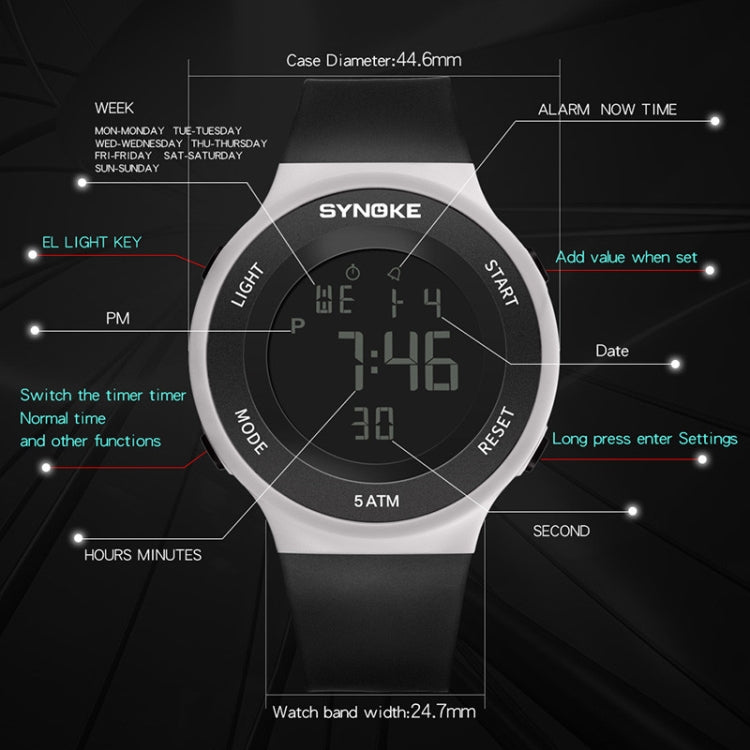 SYNOKE 9199 Student Waterproof Luminous LED Electronic Watch(White)