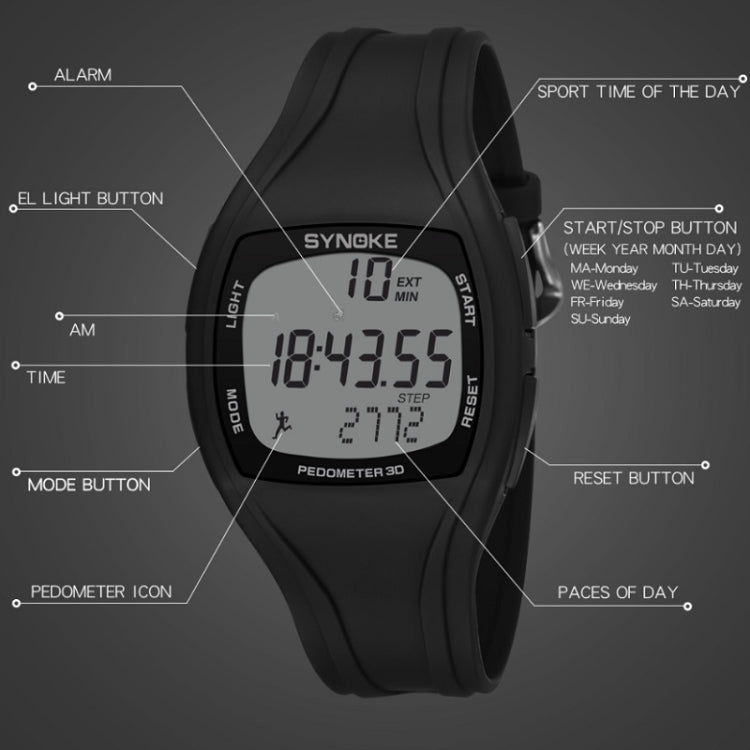 SYNOKE 9105 Multifunctional Sports Time Record Waterproof Pedometer Electronic Watch(Black)