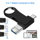 16GB USB 3.0 + 8 Pin + USB-C / Type-C 3 in 1 Mobile Computer Metal U-Disk(Black)