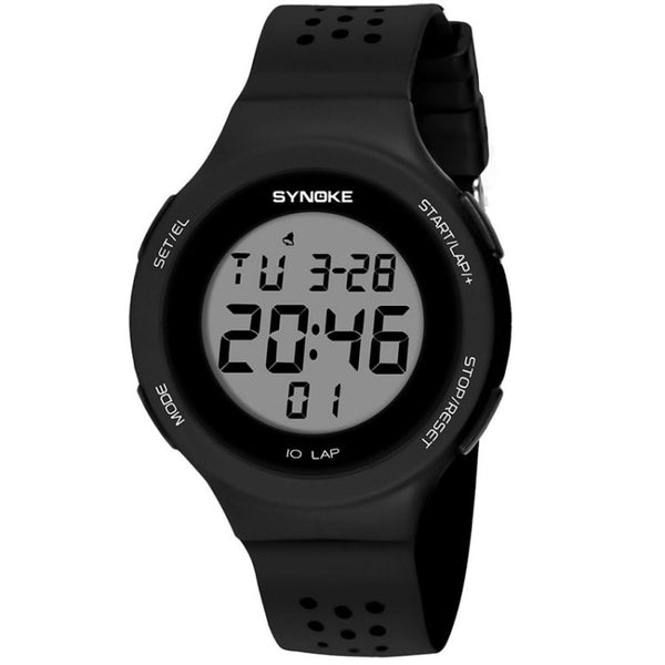 SYNOKE 67866 Swimming Waterproof Porous Breathable Silicone Strap Sports LED Electronic Watch(Black)
