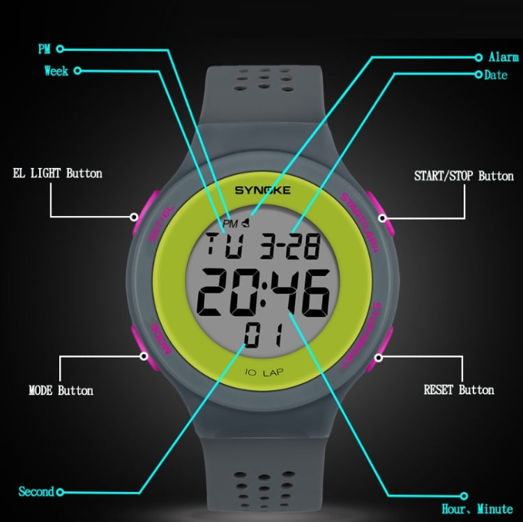 SYNOKE 67866 Swimming Waterproof Porous Breathable Silicone Strap Sports LED Electronic Watch(Black)