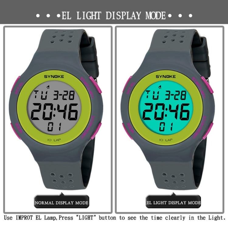 SYNOKE 67866 Swimming Waterproof Porous Breathable Silicone Strap Sports LED Electronic Watch(Black)