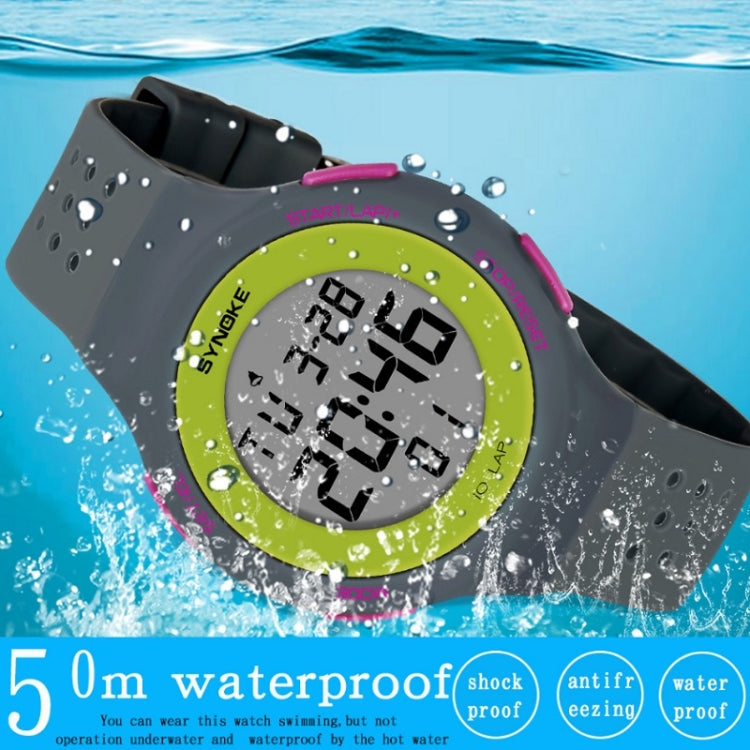 SYNOKE 67866 Swimming Waterproof Porous Breathable Silicone Strap Sports LED Electronic Watch(Black)