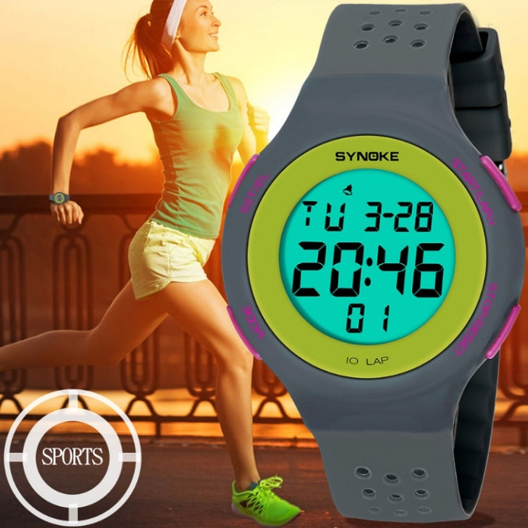 SYNOKE 67866 Swimming Waterproof Porous Breathable Silicone Strap Sports LED Electronic Watch(Black)