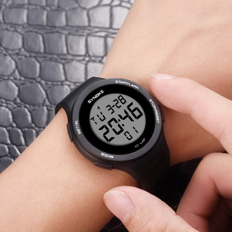 SYNOKE 67866 Swimming Waterproof Porous Breathable Silicone Strap Sports LED Electronic Watch(Black)