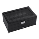 12-Bit Double Watch Box Carbon Fiber PU Leather Box Jewelry Box(Black)