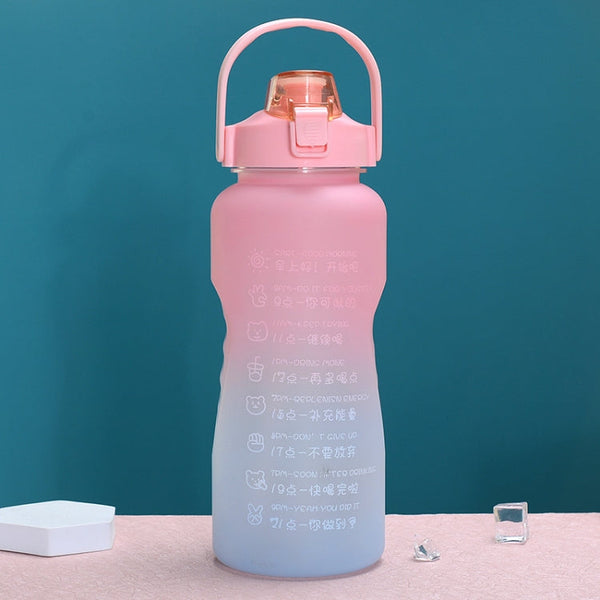 1.5L Large-Capacity Sports Water Cup Outdoor Drop-Proof Portable Straw Water Bottle(Pink Blue Gradient)