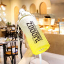 2000ml Frosted Gradient Color Large-Capacity Sports Water Cup Outdoor Portable Straw Water Bottle( Yellow White)