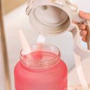 2000ml Frosted Gradient Color Large-Capacity Sports Water Cup Outdoor Portable Straw Water Bottle(Pink White)