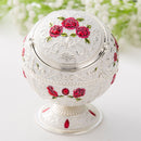Metal Globe Ashtray With Lid Holiday Gift Tea Table Decoration(Silver Side White Red Rose)