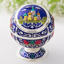 Metal Globe Ashtray With Lid Holiday Gift Tea Table Decoration(Silver Bay Blue Castle)