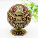 Metal Globe Ashtray With Lid Holiday Gift Tea Table Decoration(Bronze Wine Red Eagle)