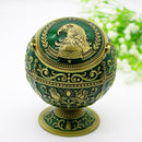 Metal Globe Ashtray With Lid Holiday Gift Tea Table Decoration(Ancient Copper Green Eagle)