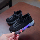 LED Light Children Shoes Flying Woven Luminous Sports Children Shoes, Size: 25(Black)