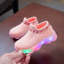 LED Light Children Shoes Flying Woven Luminous Sports Children Shoes, Size: 25(Pink)