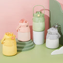 SHOTAY ST-8063 Children Big Belly Water Cup Stainless Steel Vacuum Flask Cute Strap Water Bottle(Yellow)
