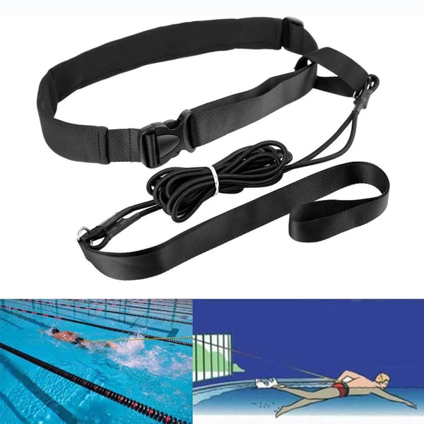 Swimming Resistance Strength Training Equipment Elastic Rope Swimming Training Belt Set(Black)