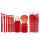 8-in-1 Square Makeup Brush Mini Portable Retractable Blush Brush Eye Shadow Brush Novice Makeup Set( Wine Red)