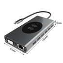 BX15W USB HUB Type-C Docking Station with Wireless Charge Function(15 in 1)