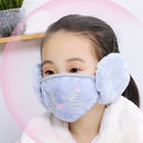 2 PCS 2 in 1 Autumn Winter Ladies Embroidery Faux Rabbit Fur Warm Mask Earmuffs(Cat Gray Blue)