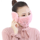 2 PCS 2 in 1 Autumn Winter Ladies Embroidery Faux Rabbit Fur Warm Mask Earmuffs(Cat Pink)