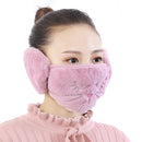 2 PCS 2 in 1 Autumn Winter Ladies Embroidery Faux Rabbit Fur Warm Mask Earmuffs(Cat Light Purple)
