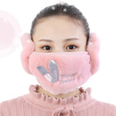 2 PCS 2 in 1 Autumn Winter Ladies Embroidery Faux Rabbit Fur Warm Mask Earmuffs(Rabbit Ear Pink)