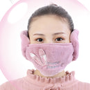 2 PCS 2 in 1 Autumn Winter Ladies Embroidery Faux Rabbit Fur Warm Mask Earmuffs(Rabbit Ear Light Purple)