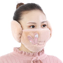 2 PCS 2 in 1 Autumn Winter Ladies Embroidery Faux Rabbit Fur Warm Mask Earmuffs(Rabbit Ear Khaki)