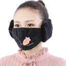 2 PCS 2 in 1 Autumn Winter Ladies Embroidery Faux Rabbit Fur Warm Mask Earmuffs(Radish Black)