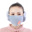 2 PCS 2 in 1 Autumn Winter Ladies Embroidery Faux Rabbit Fur Warm Mask Earmuffs(Radish Gray Blue)