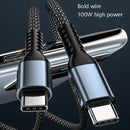 2m 100W PD Fast Charge Type-C Male to Male Data Sync Charging Braided Cable, Length: