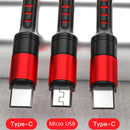 3 in 1 USB to Dual Type-C + Micro USB Quick Charging Sync Data Cable, Output: 3A (Gold)