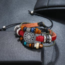 3 PCS BX016 Retro Personality Leather Beaded Bracelet(Red Leather++Ancient Silver Accessories)