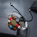 3 PCS BX016 Retro Personality Leather Beaded Bracelet(White Leather+Bronze Accessories)