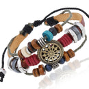 3 PCS BX016 Retro Personality Leather Beaded Bracelet(Light Brown Leather+Bronze Accessories)
